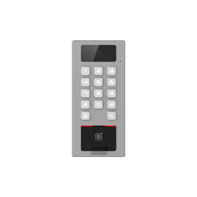 Lector Biometrico con Teclado para Exterior Antivandálico IP65  IK09 con función de Videoportero Multiapartamento /  Huella Tarjeta Código QR PIN o App HikConnect  / Cámara 2 MP compatible con NVRs / Soporta biom