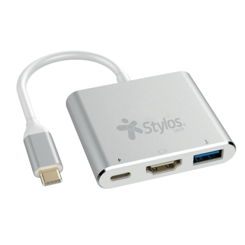 ADAPTADOR STYLOS (STCBHUB31S) HUB 3 EN 1, USB C A HDMI+USB 3.0+USB TIPO C, GRIS