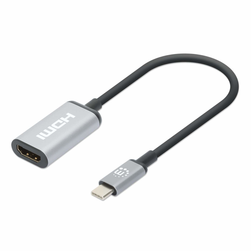MANHATTAN 153706 - Adaptador USB-C a HDMI 4K@60Hz Convertidor USB 3.2 Tipo-C Macho a HDMI Hembra, Activo, Aluminio, Negro