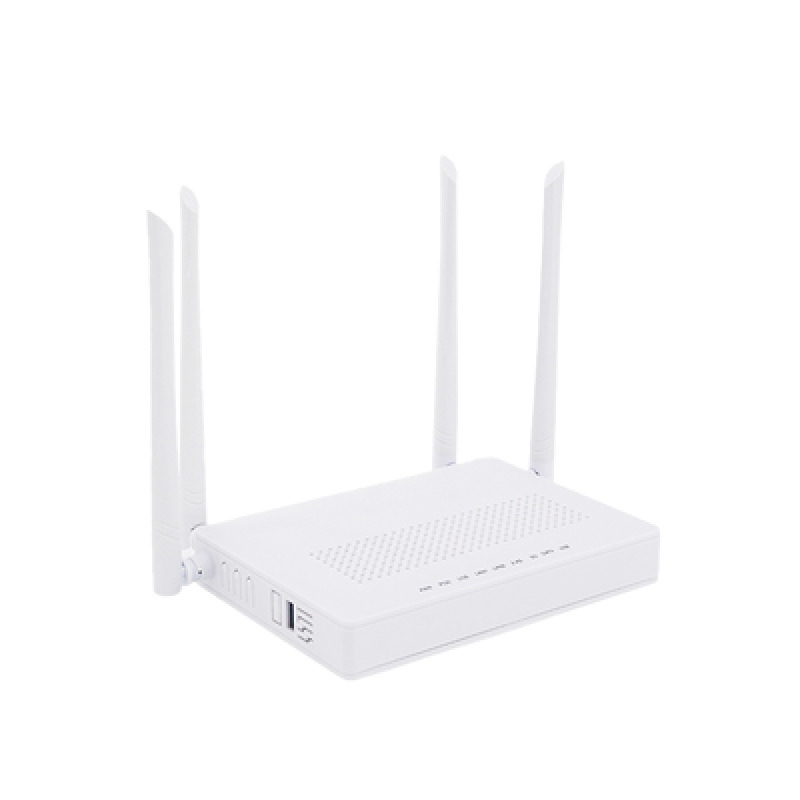 ONU Dual GPON/EPON / WiFi Doble Banda 24 y 5 GHz / Soporta MESH / 2 Puertos Gigabit / 1 Puerto PON SC/APC / 1 puerto CATV / Hasta 1200 Mbps vía WiFi