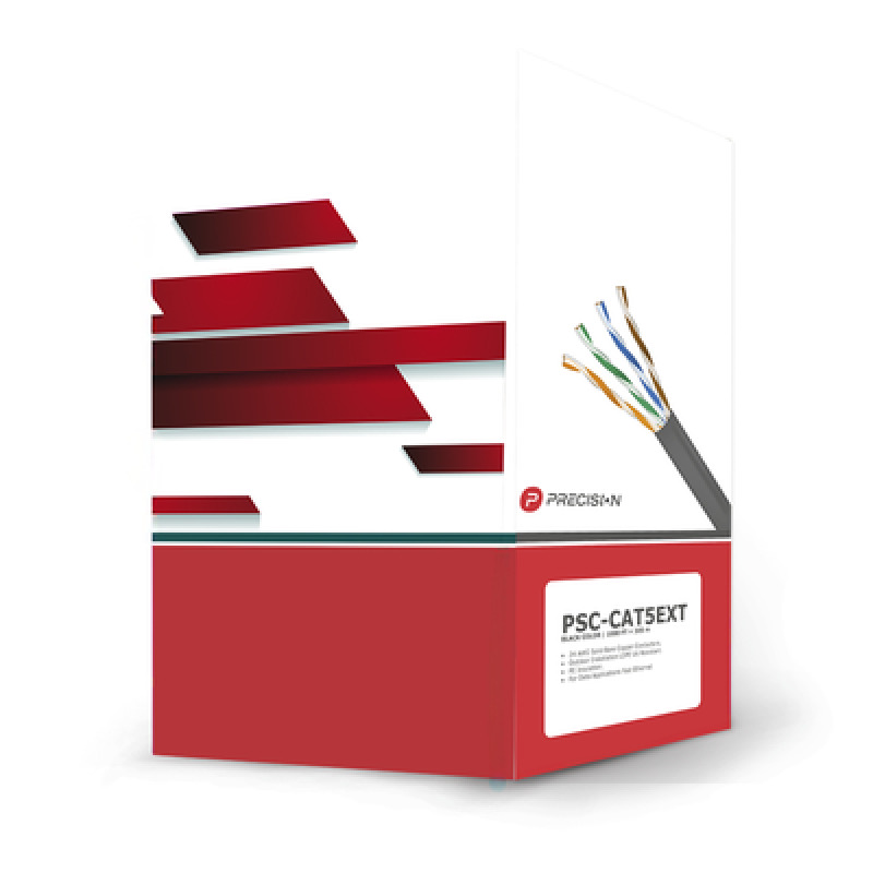 Bobina de cable de UTP de 4 pares Cat5e de 305 m 1000 ft 100 Cobre LDPE Resistente a rayos UV Color Negro 24 AWG Uso en Exterior  Para Aplicaciones de Voz Datos y Video