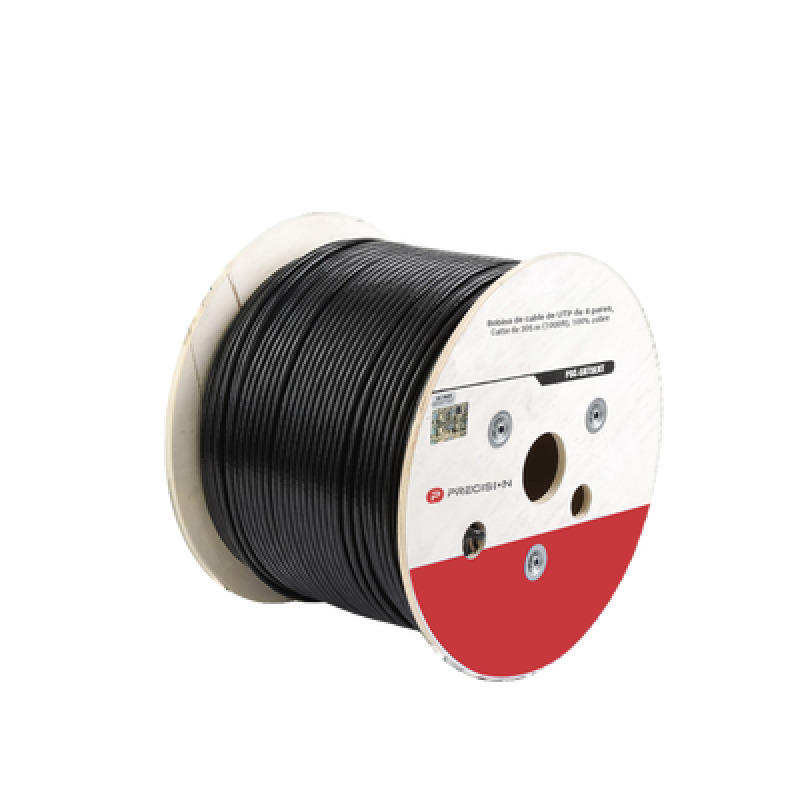 Bobina de cable de UTP de 4 pares Cat5e de 305 m 1000 ft 100 Cobre LDPE Resistente a rayos UV Relleno de Gel Color Negro 24 AWG Uso en Exterior  Para Aplicaciones de Voz Datos y Video image 2