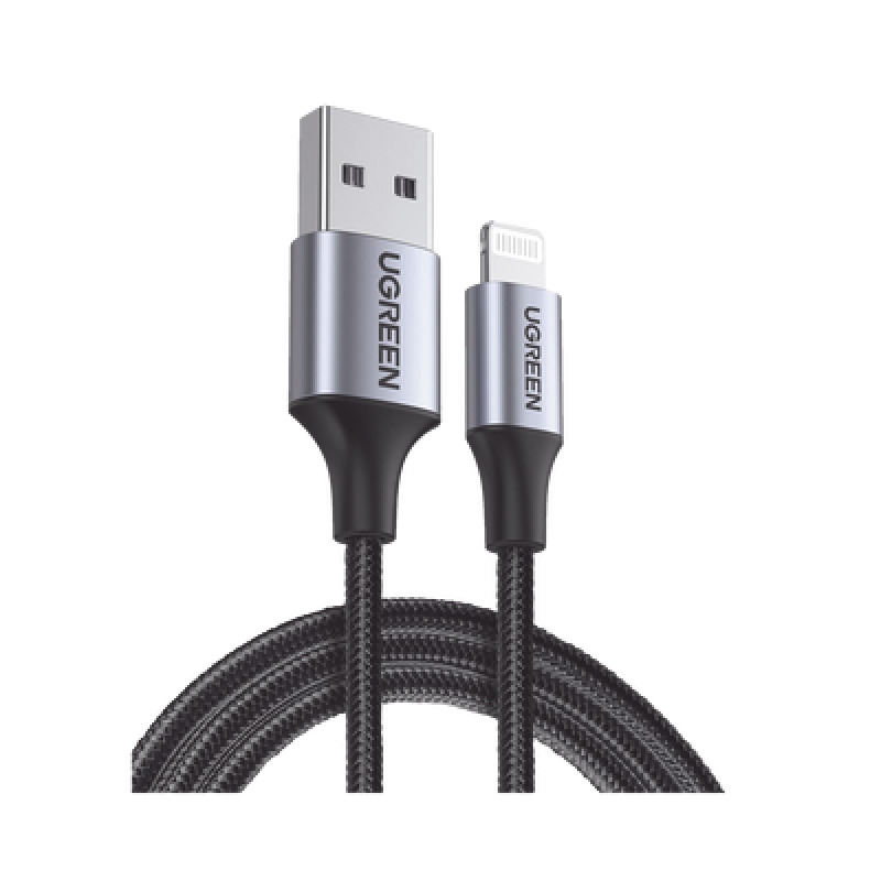 Cable USBA a Lightning | 1 Metro | Certificado MFi | Carga Rápida 5V/24 A | 480 Mbps | Conector C94 | Adecuado para iPhone iPad y iPod | Protección Integrada | Caja de Aluminio | Nylon Trenzado | Color Negro image 2