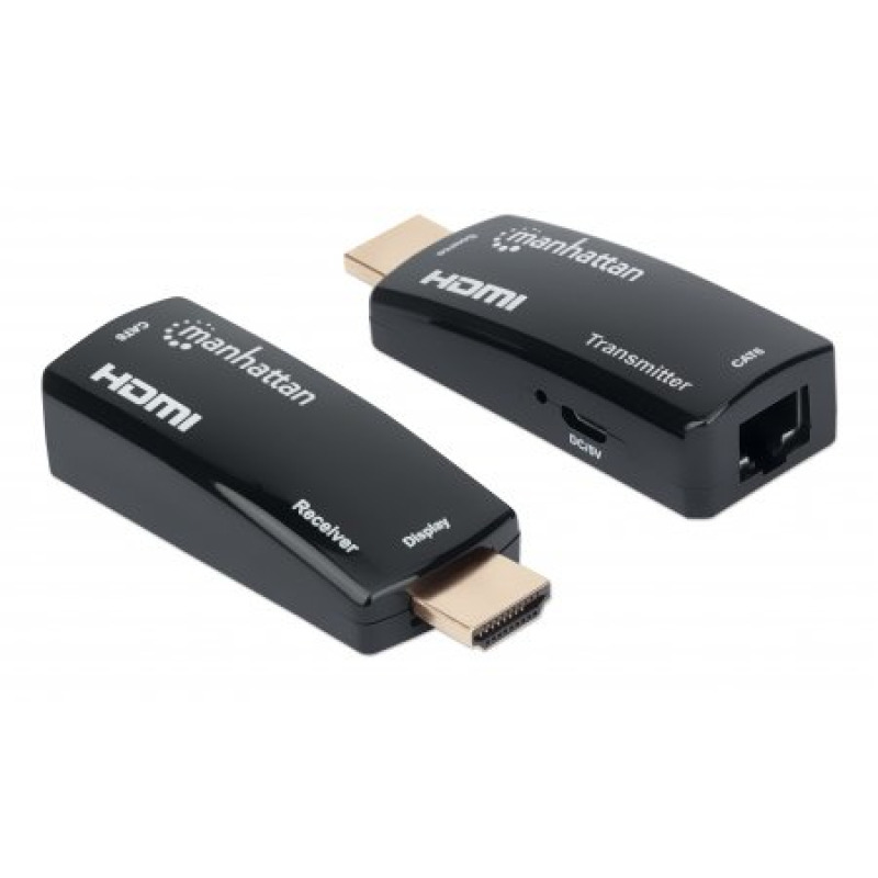 MANHATTAN 207539 - Kit Extensor compacto de HDMI sobre Ethernet 60m / Extiende las distancias de la señal de 1080p@60Hz hasta 60 m (196 pies) con un solo cable Ethernet Cat6, Transmisor y Receptor, Power over Cable, Diseño Ultra Delgado, Negro image 2
