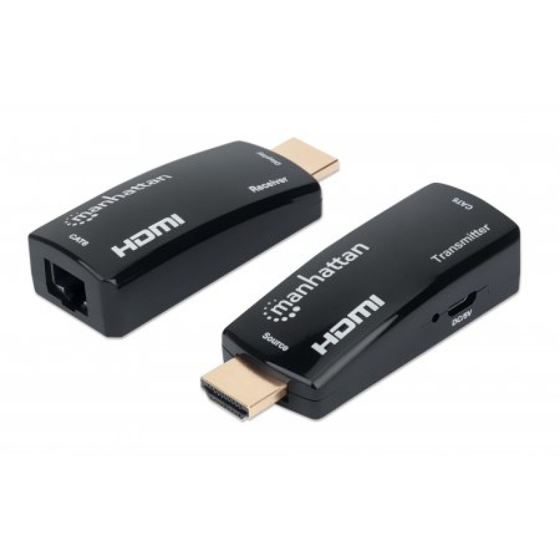 MANHATTAN 207539 - Kit Extensor compacto de HDMI sobre Ethernet 60m / Extiende las distancias de la señal de 1080p@60Hz hasta 60 m (196 pies) con un solo cable Ethernet Cat6, Transmisor y Receptor, Power over Cable, Diseño Ultra Delgado, Negro image 4