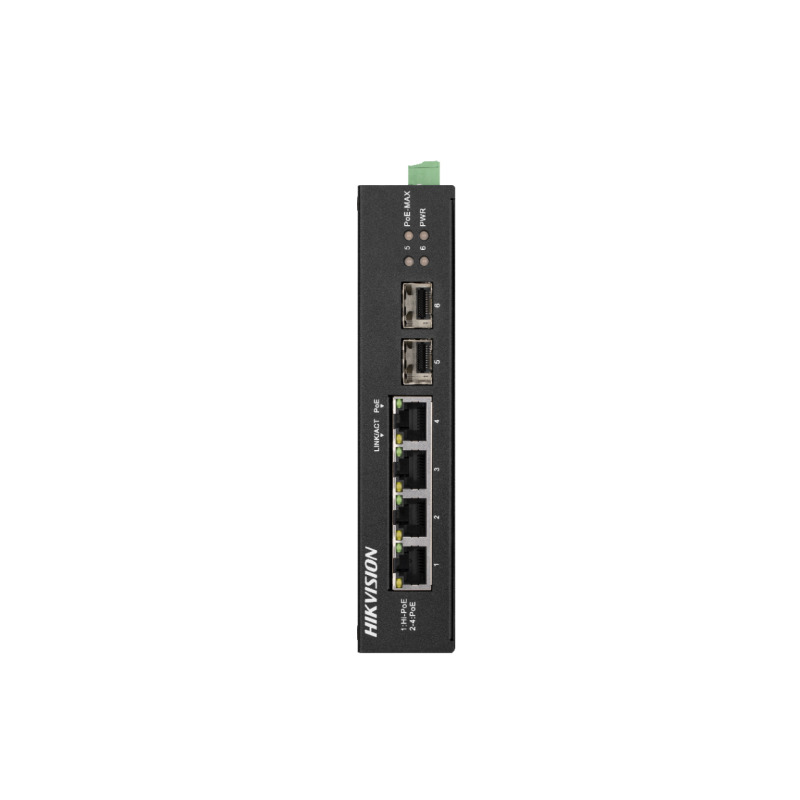 Switch Industrial No Administrable Gigabit / 3 Puertos Gigabit PoE 30 W  1 Puerto Gigabit PoE 60 W / 2 Puertos SFP / 65 W Total / 48 a 57 VCD / Ideal para Proyectos / 300 Metros de Distancia