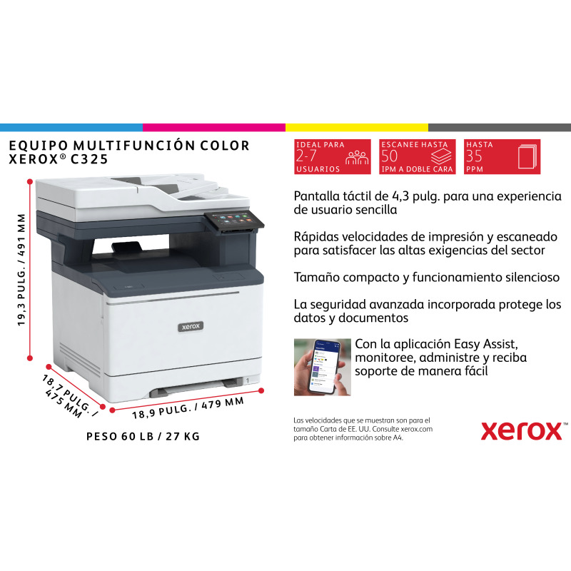MULTIFUNCIONAL XEROX C325, 35PPM, LASER A COLOR, USB, ETHERNET RED, WIFI, DADF, DUPLEX, CARTA, A4 image 5