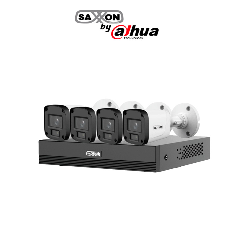 SAXXON SUA-KIT/XVR1E04-I/4-B20P-0280B - Kit 4 Canales HDCVI 1080P/ 4 Cámaras B20P 2.8mm Apertura Hasta 100°/ Grabador Soporta Hasta 5 Canales IP y Detección de Movimiento Inteligente/  Policarbonato/ #LoNuevo #SAXI