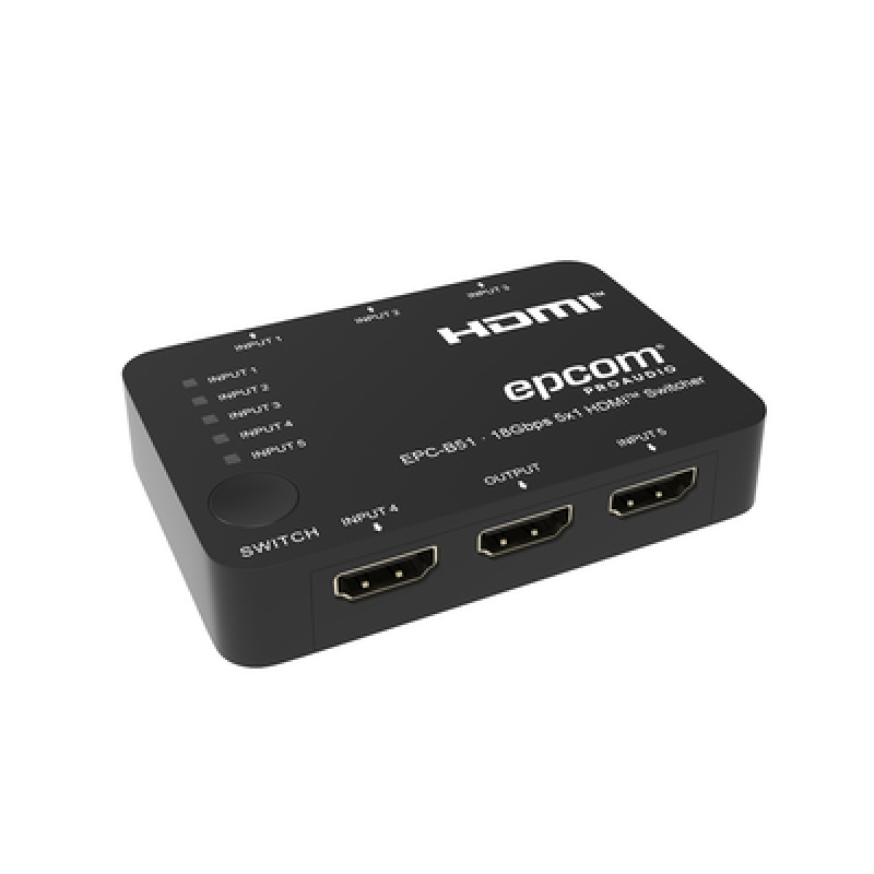 Switch HDMI 5x1 | 18Gbps | 4K60Hz | YCbCr 444 | HDR Dolby Vision y HLG | Soporte 3D | Conmutación Automática y Manual | Diseño Compacto