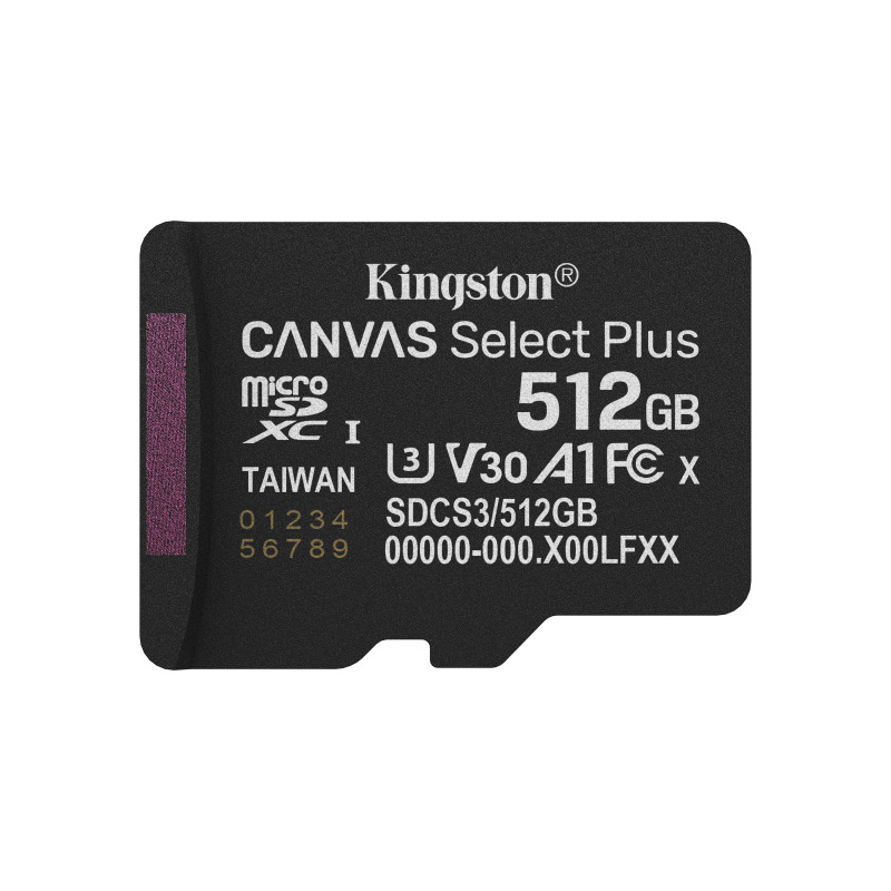 MEMORIA FLASH MICRO SD KINGSTON SDXC CANVAS SELECT PLUS 512GB 150MB/S UHS-I U3 V30 C/ADAPTADOR (SDCS3/512GB) image 4