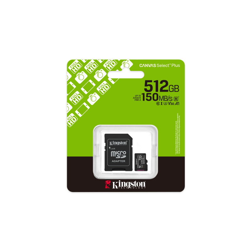 MEMORIA FLASH MICRO SD KINGSTON SDXC CANVAS SELECT PLUS 512GB 150MB/S UHS-I U3 V30 C/ADAPTADOR (SDCS3/512GB) image 6