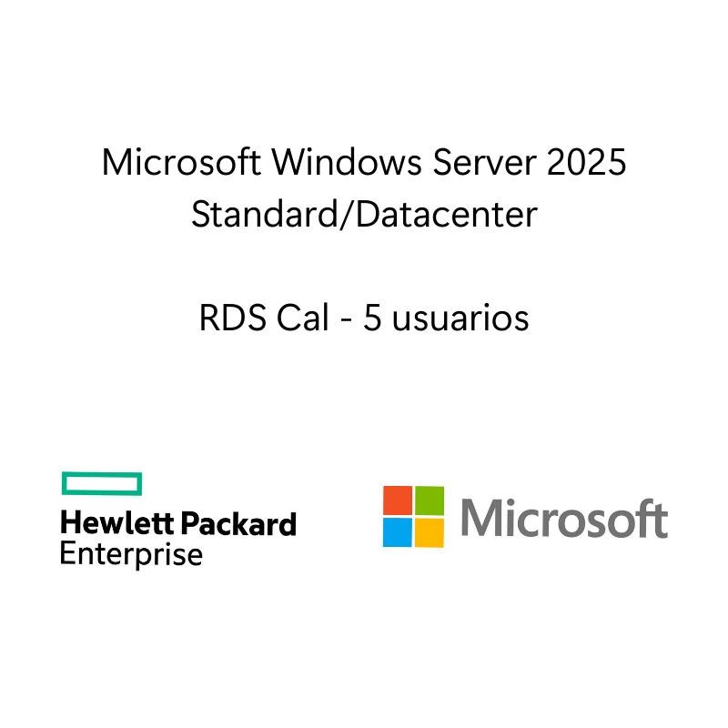 HPE LTU DE MICROSOFT WINDOWS SERVER 2025 CON SERVICIO DE ESCRITORIO REMOTO 5 USUARIOS CAL WW