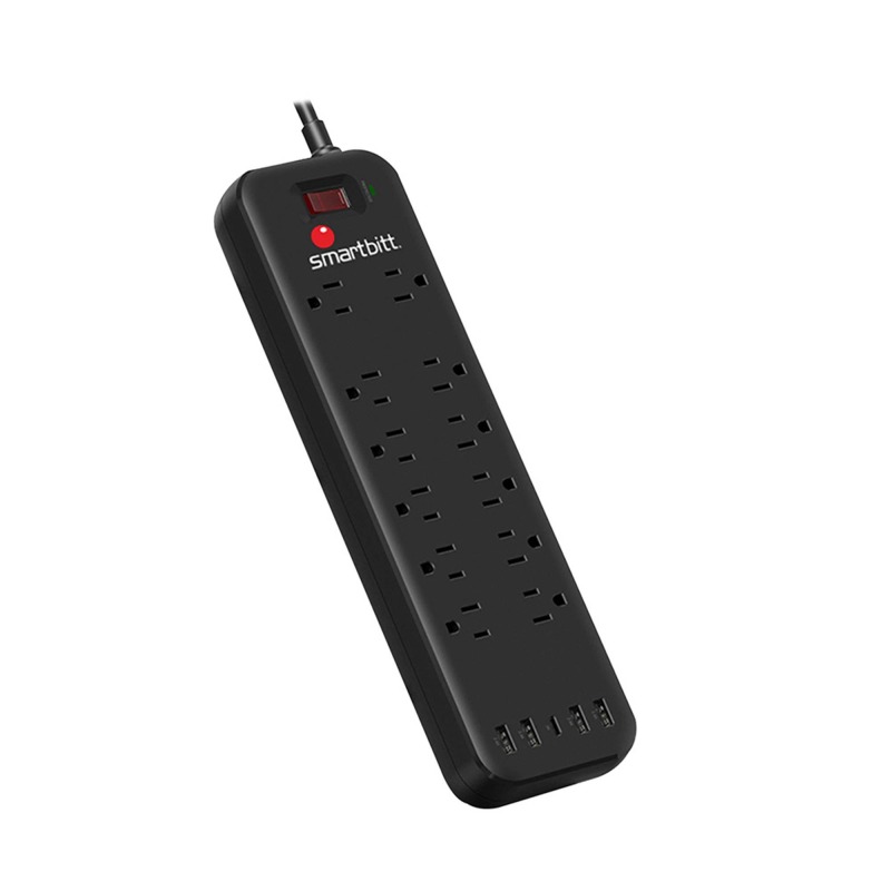 Supresor de picos Smartbitt SBSS-B12-5U 12 NEMA 5-15R 3600 Joules 1 x USB-C 5V-3A y 4 x USB-A 5V-2.4A switch On/Off 13A image 2