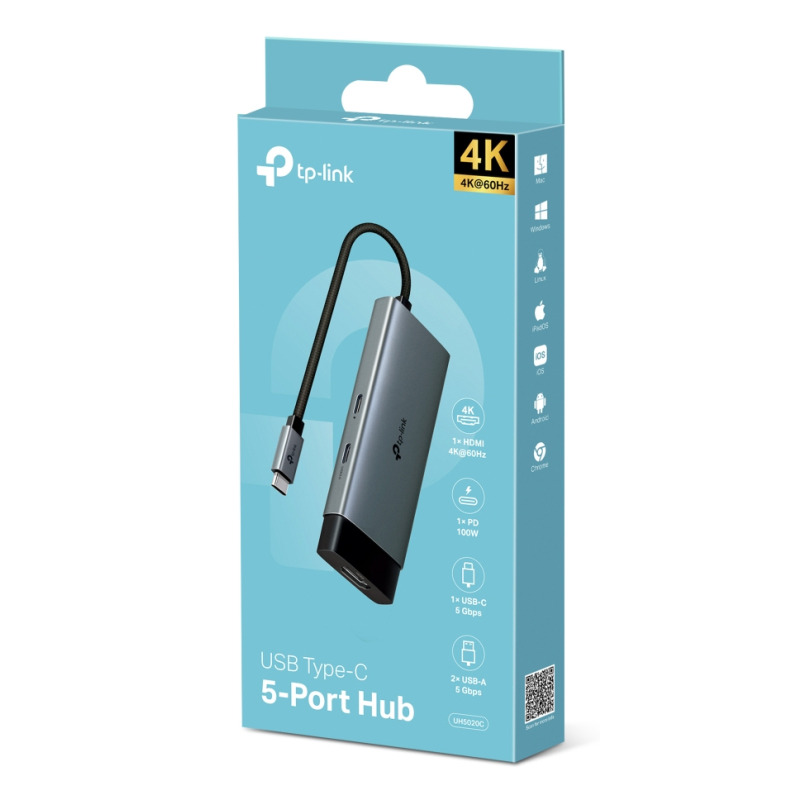 ADAPTADOR HUB | TP LINK | UH5020C | USB-C 5 EN 1 CON PUERTO HDMI 4K@60HZ Y CARGA RÁPIDA DE 100W image 3