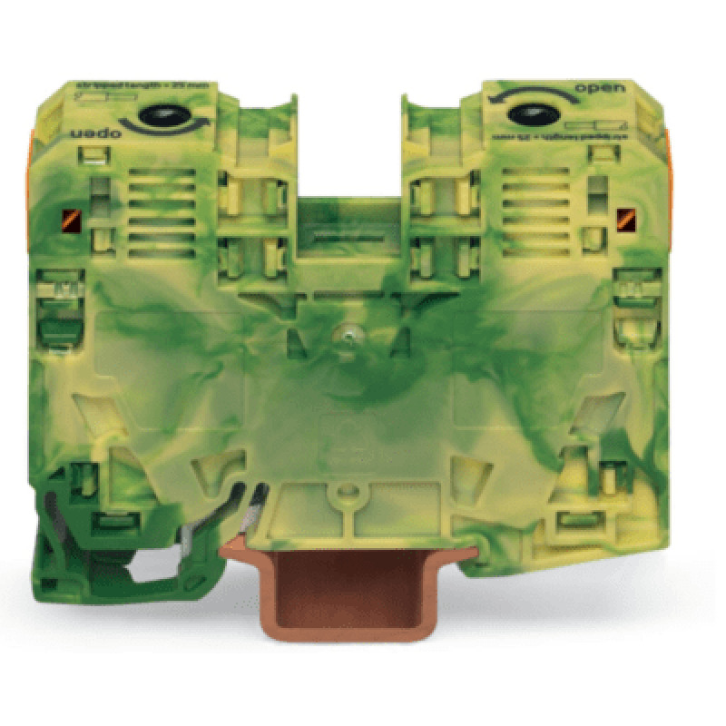 Borna de Tierra / 2 Conductores / 35 mm / POWER CAGE CLAMP / Montaje en Carril DIN 35 x 15 / VerdeAmarillo / Poliamida PA66 / Conexión Lateral / Rango de Sección 635 mm