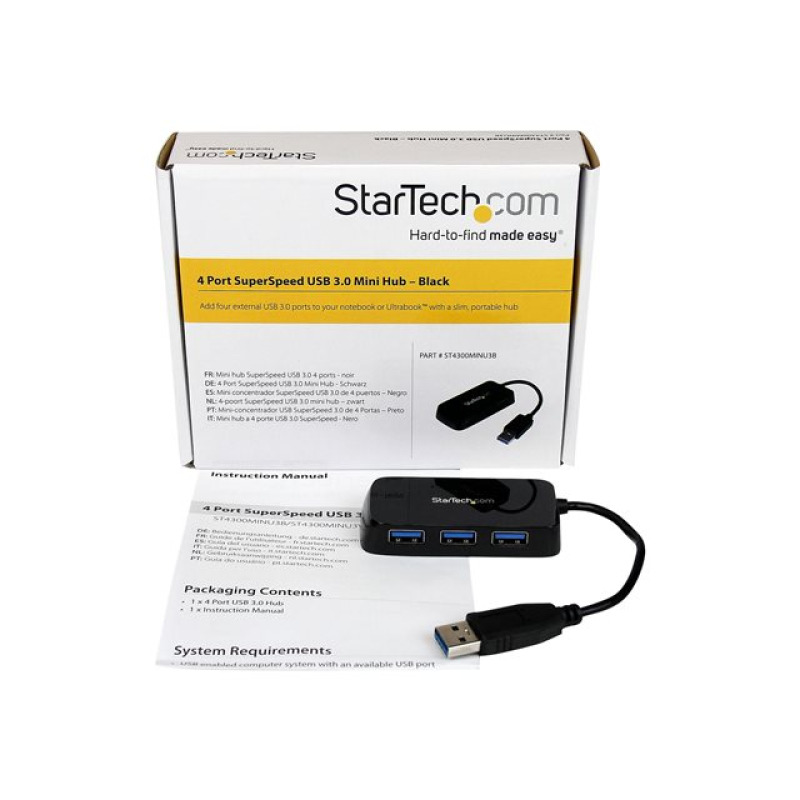 HUB USB 3.0 DE 4 PUERTOS - ADAPTADOR CONCENTRADOR HUB USB 3.0 SUPER SPEED 4 PUERTOS SALIDAS PORTATIL PARA LAPTOP COMPUTADORA - NEGRO - STARTECH.COM MOD. ST4300MINU3B image 4