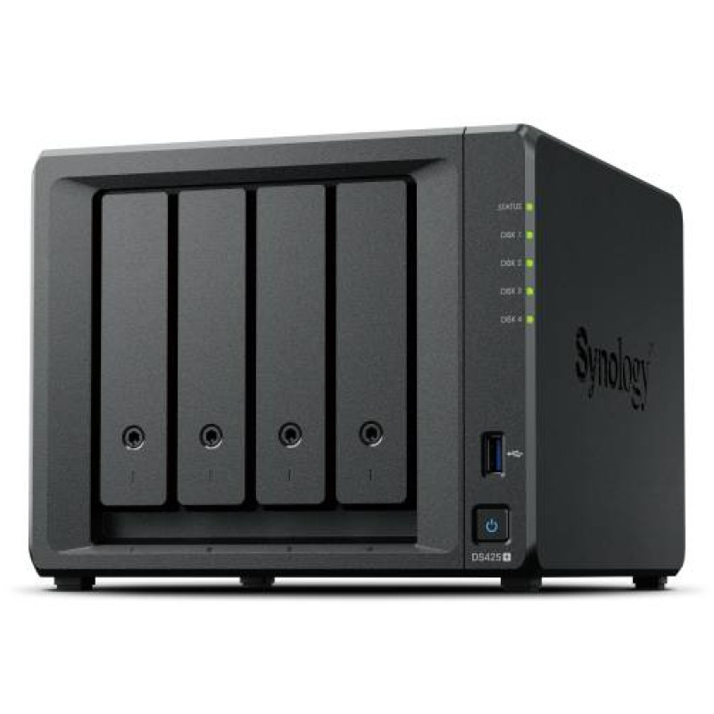 NAS SYNOLOGY DS425+ /4 BAHIAS NUCLEO CUADRUPLE 2.0 GHZ/ HASTA 80 TB, 2GB DDR4 HASTA 6GB/ PTO 1GBE LAN, 1 PTO 2.5GBE LAN / USB 3.2 X 2/ HOT SWAP/ SOPORTA M.2 2280 NVME /NO INCLUYE DISCOS CELERON J4125