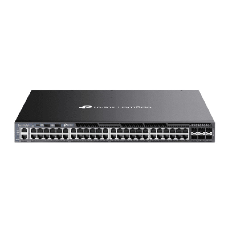 TP-LINK SG6654XHP - Switch Omada L3 Stackable de 48 puertos POE+ Gigabit y 6 puertos SFP+ 10G , 1440W , Stacking físico , Funciones L3 Enterprise. RIP, OSPF, ECMP, VRRP, PIM-DM, DHCP Server/Relay , Alta disponibilidad , VRRP y ERPS , Interfaz WEB , CLI.