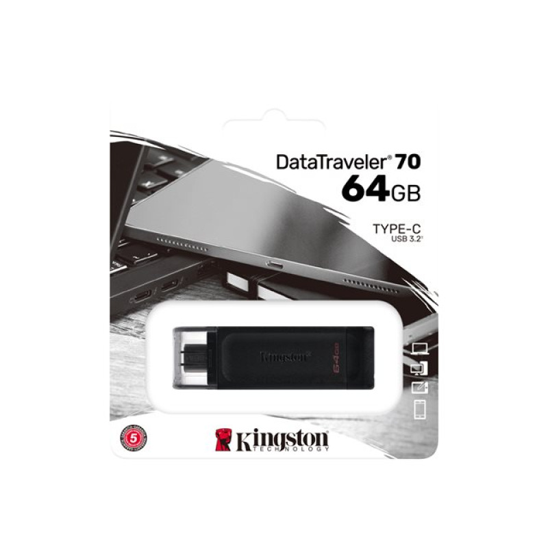 MEMORIA FLASH USB KINGSTON DATA TRAVELER 70 64GB GEN 1 3.2 TIPO C NEGRO (DT70/64GB) image 4