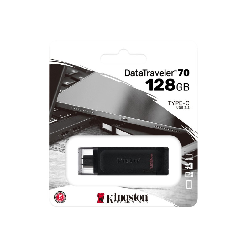 MEMORIA FLASH USB KINGSTON DATA TRAVELER 70 128GB GEN 1 3.2 TIPO C NEGRO (DT70/128GB) image 5