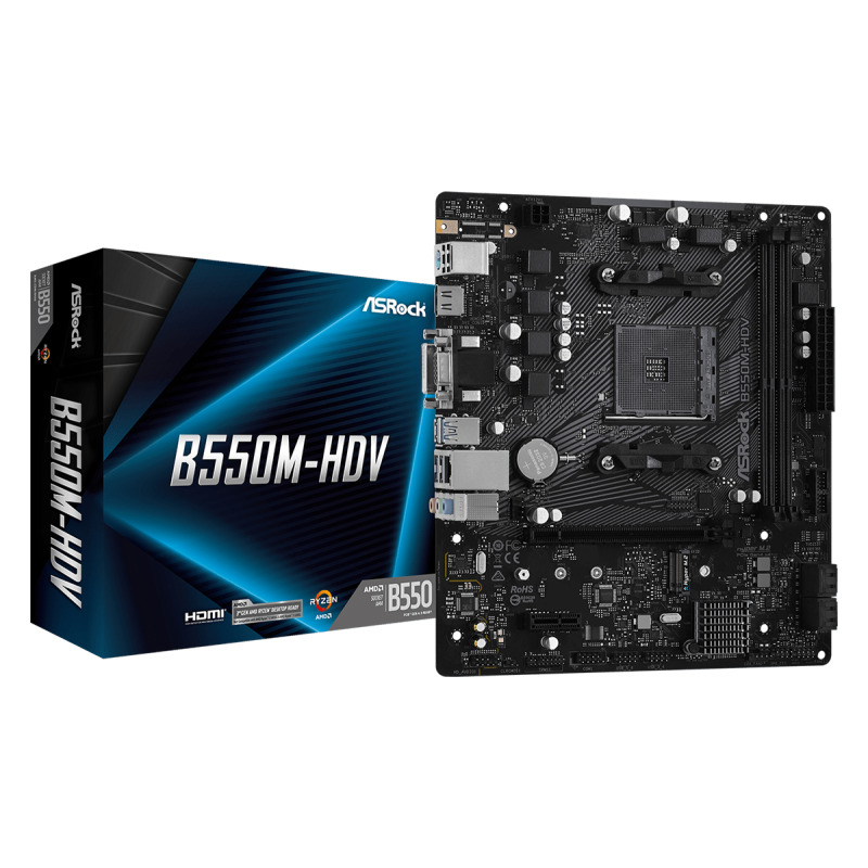 MB ASROCK B550M HDV AMD AM4/64 GB DDR4 4733+(OC)/1 PCIE 4.0 X 16/1 PCIE 3.0 X 1/1 HYPER M.2/4 SATA3/6 USB 3.2/5 USB 2.0/HDMI 2.1 4K - 2K/DVI-D/D-SUB