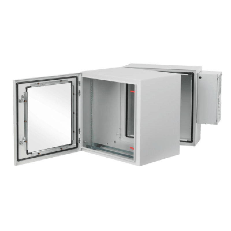 Gabinete Industrial ProTek de Puerta con Ventana Con Aire Acondicionado de 800 BTU Protección NEMA Tipo 4/12 IP66 IK10 Abatible Fabricado en Acero 19 UR Color Gris Claro