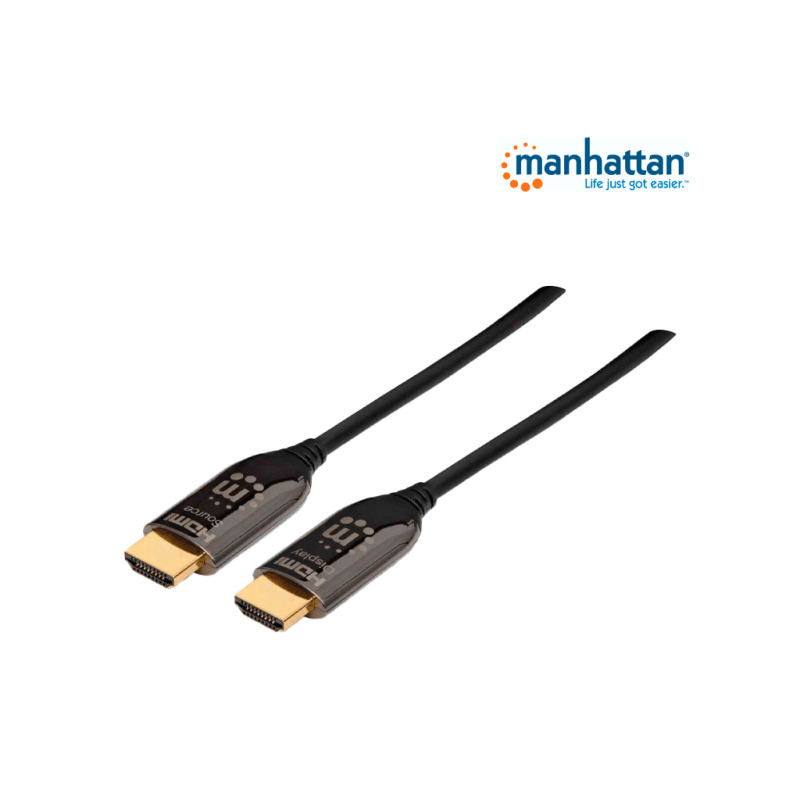 MANHATTAN 355445 - Cable HDMI Optico Activo Plenum de 50 Metros/ Resolución 4K@60Hz/ Soporta 3D y Canal Ethernet/ HDMI Macho a Macho/ Soporta Canal de Retorno de Audio (ARC)/ Admite Imagenes HDR/ 