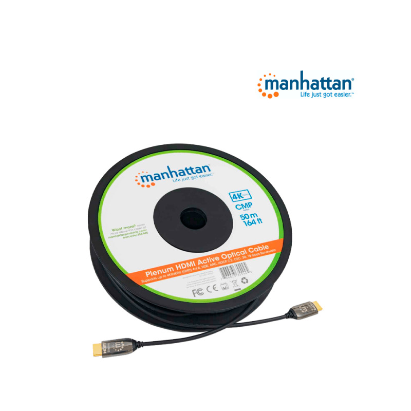 MANHATTAN 355445 - Cable HDMI Optico Activo Plenum de 50 Metros/ Resolución 4K@60Hz/ Soporta 3D y Canal Ethernet/ HDMI Macho a Macho/ Soporta Canal de Retorno de Audio (ARC)/ Admite Imagenes HDR/  image 4