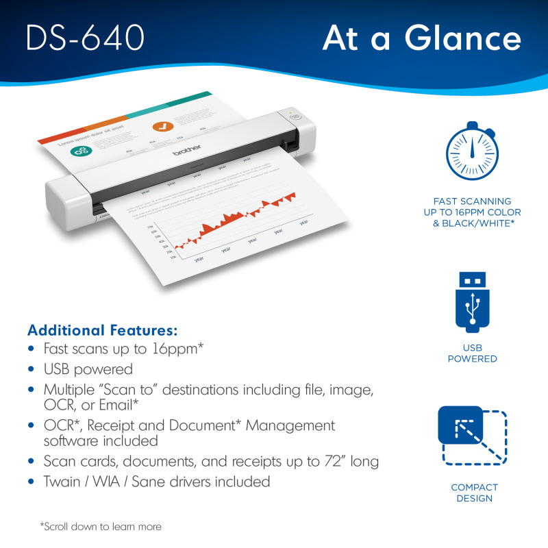 ESCANER BROTHER DS640, PORTATIL, VELOCIDAD DE ESCANEO DE 15 PPM, CONECTIVIDAD USB 3.0 image 12