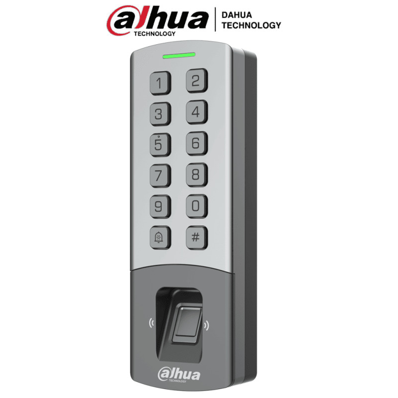DAHUA DHI-ASI1212M-DW - Control de Acceso Antivandalico Exterior Wi-Fi/ Soporta 10,000 Usuarios, Passwords y Tarjetas ID / 3,000 Huellas / Teclado Mecanico/ RS-485 y Wiegand/ TCP/IP / Alimenta Cerradura 12V / IP65/ IK08/
