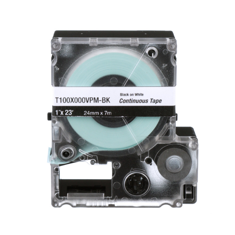 Casete de Etiquetas de Vinilo de Cinta Continua Color Negro Sobre Blanco Uso Interior/Exterior 36 mm 15 in de Ancho x 76 Metros de Largo