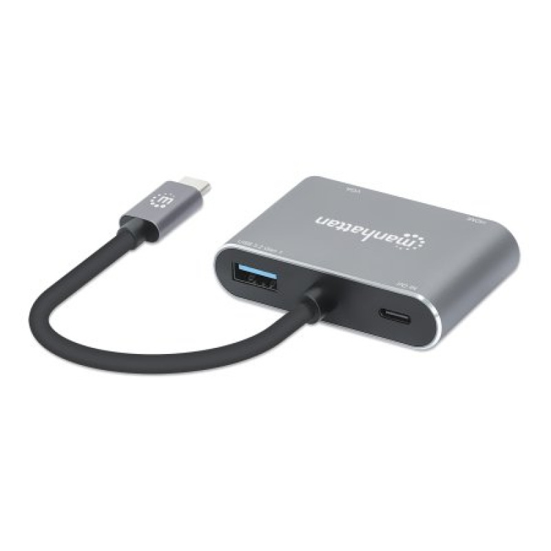 MANHATTAN 130691 - Docking Station de USB-C a HDMI y VGA, 4 en 1, con suministro de energía USB 3.2 tipo C macho a HDMI (4K a 30 Hz), VGA (1080p a 60 Hz), USB-A (5 Gbps) y USB-C PD (87 W) hembra, carga de transferencia, aluminio, gris espacial image 7