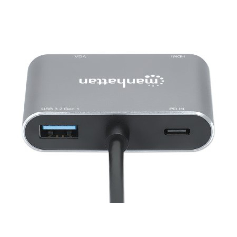 MANHATTAN 130691 - Docking Station de USB-C a HDMI y VGA, 4 en 1, con suministro de energía USB 3.2 tipo C macho a HDMI (4K a 30 Hz), VGA (1080p a 60 Hz), USB-A (5 Gbps) y USB-C PD (87 W) hembra, carga de transferencia, aluminio, gris espacial image 8