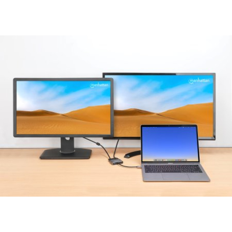 MANHATTAN 130691 - Docking Station de USB-C a HDMI y VGA, 4 en 1, con suministro de energía USB 3.2 tipo C macho a HDMI (4K a 30 Hz), VGA (1080p a 60 Hz), USB-A (5 Gbps) y USB-C PD (87 W) hembra, carga de transferencia, aluminio, gris espacial image 9