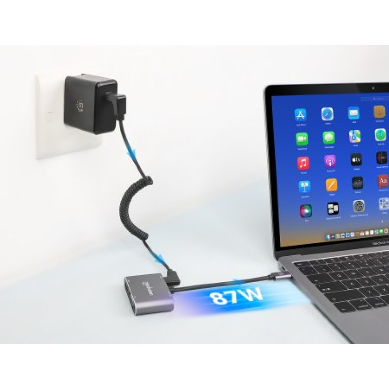 MANHATTAN 130691 - Docking Station de USB-C a HDMI y VGA, 4 en 1, con suministro de energía USB 3.2 tipo C macho a HDMI (4K a 30 Hz), VGA (1080p a 60 Hz), USB-A (5 Gbps) y USB-C PD (87 W) hembra, carga de transferencia, aluminio, gris espacial image 10