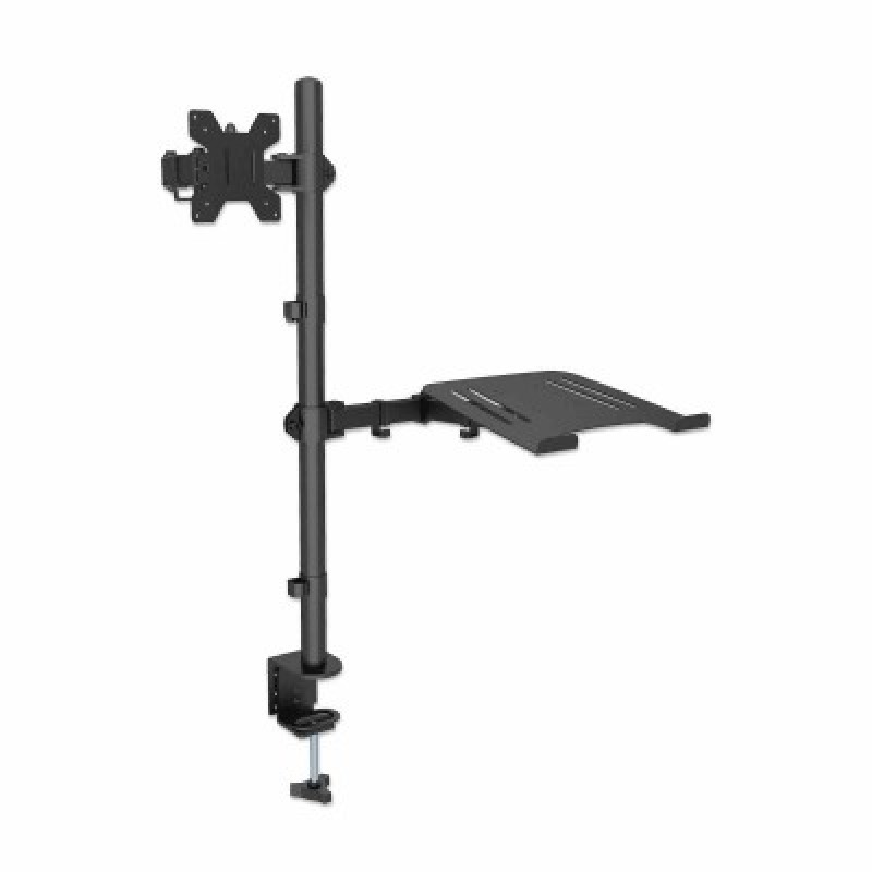 MANHATTAN 462136 - Soporte para escritorio combinado con brazo para monitor y soporte para laptop / Para monitores de 13" a 27" y 8Kg / Para laptop de 10" a 17" y 8Kg / ajustes de altura, inclinación, giro y rotación de movimiento completo / Color negro