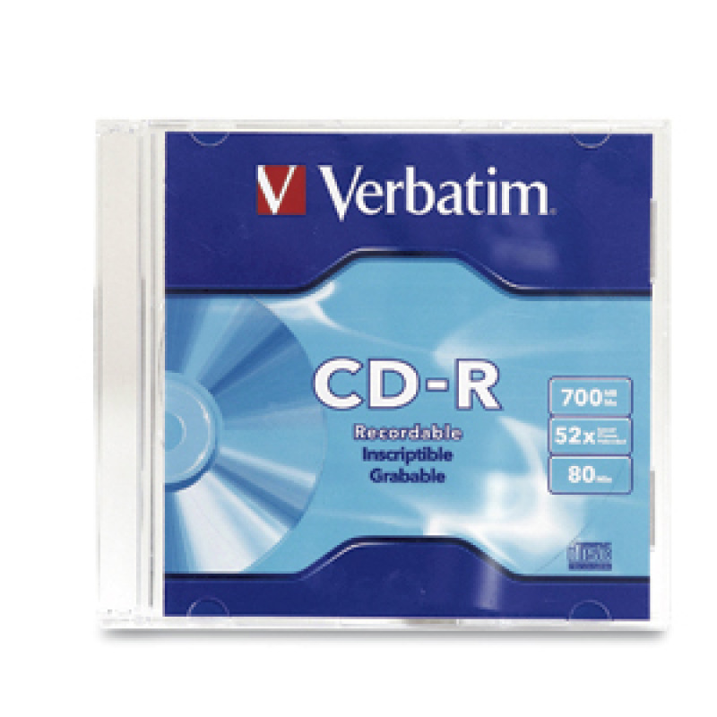 CD-R VERBATIM SLIM CASE 700MB/80 MINUTOS VELOCIDAD MAXIMA 52X