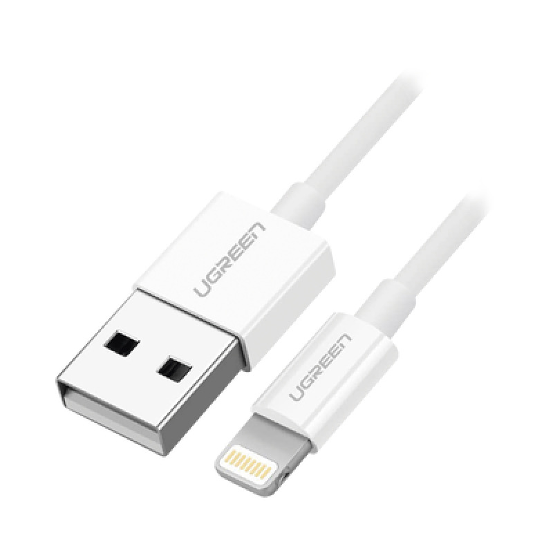 Cable USBA a Lightning | 1 Metro | Certificado MFi | Carga Rápida 5V/24 A| 480 Mbps | PD | Conector C89 | Adecuado para iPhone iPad y iPod | Protección Integrada | Caja de ABS | Cubierta de TPE | Color Blanco