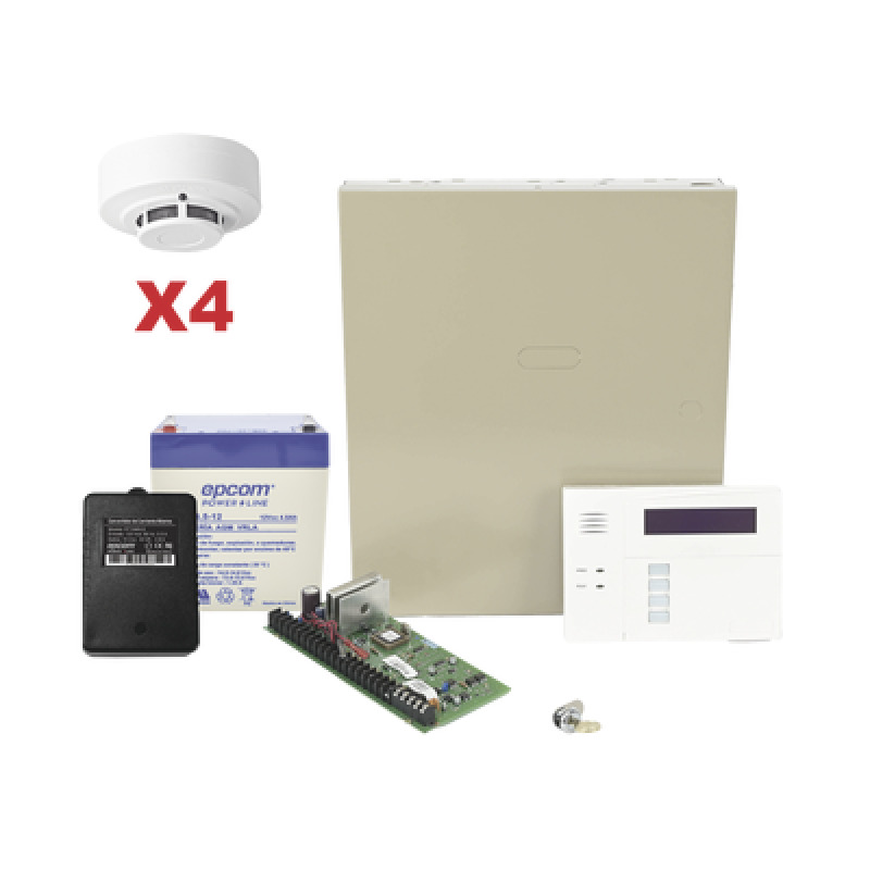 Kit de Panel de Alarma VISTA48LA con Gabinete Batería y Transformador / 4 Sensores de humo