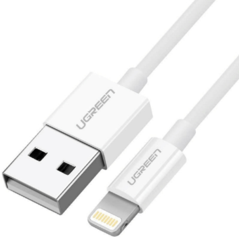 Cable USBA a Lightning | 1 Metro | Certificado MFi | Carga Rápida 5V/24 A| 480 Mbps | PD | Conector C89 | Adecuado para iPhone iPad y iPod | Protección Integrada | Caja de ABS | Cubierta de TPE | Color Blanco