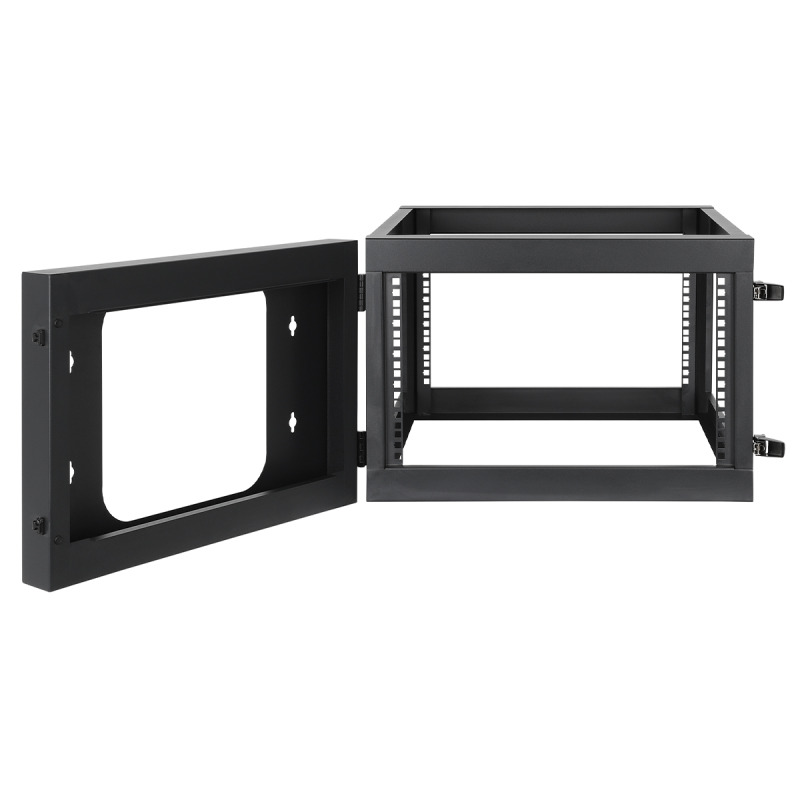 INTELLINET 716031 - Rack abierto de 19" para montaje en pared, 4 postes, 6U Marco abatible, 6 Unidades, 600 mm de profundidad, ensamblado, negro RAL 9004
