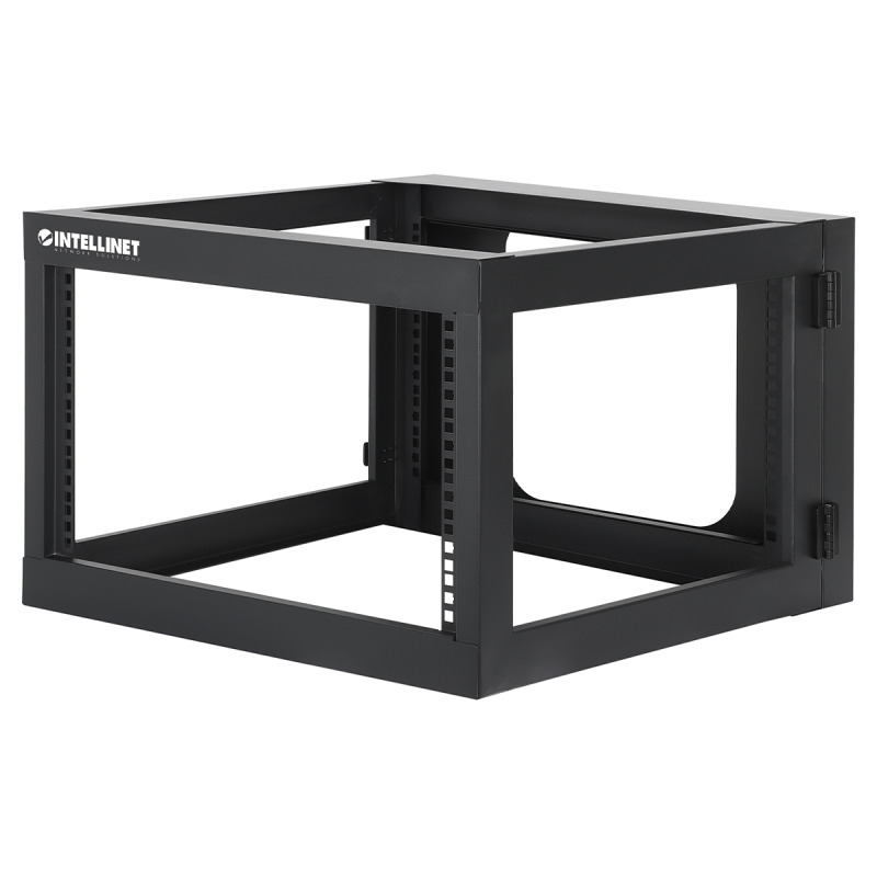 INTELLINET 716031 - Rack abierto de 19" para montaje en pared, 4 postes, 6U Marco abatible, 6 Unidades, 600 mm de profundidad, ensamblado, negro RAL 9004 image 9