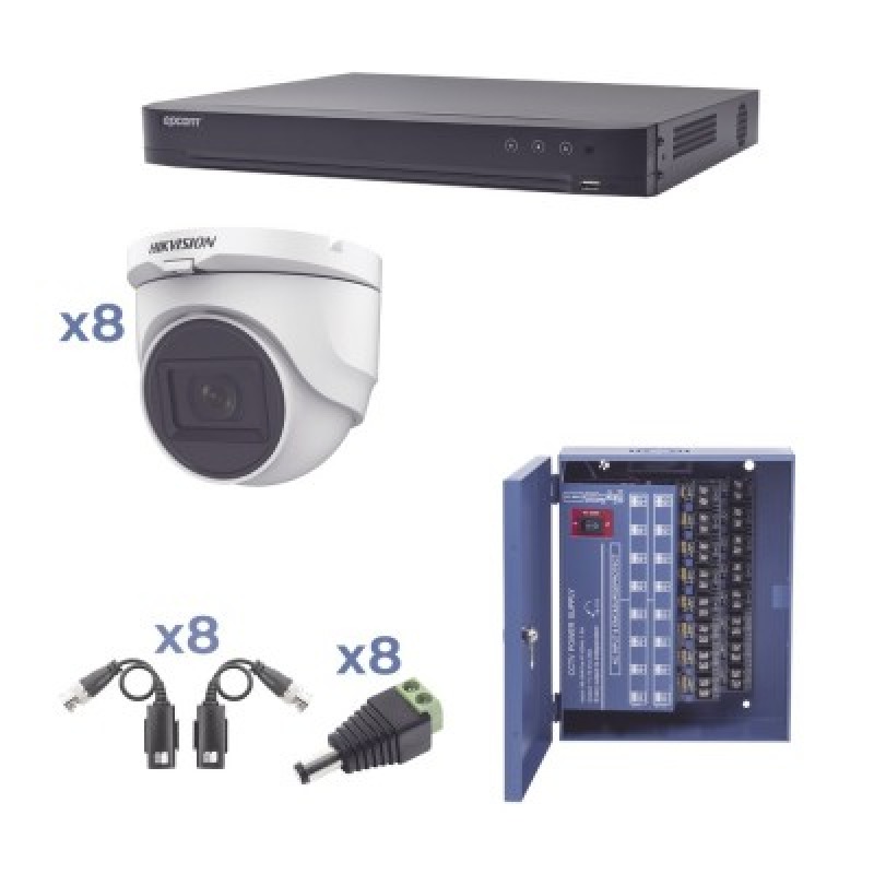 Kit TURBOHD 1080p / DVR 8 Canales / 8 Cámaras Turret exterior 28 mm / Conectores / Transceptores / Fuente de Poder Profesional hasta 15 Vcc para Larga Distancia image 3
