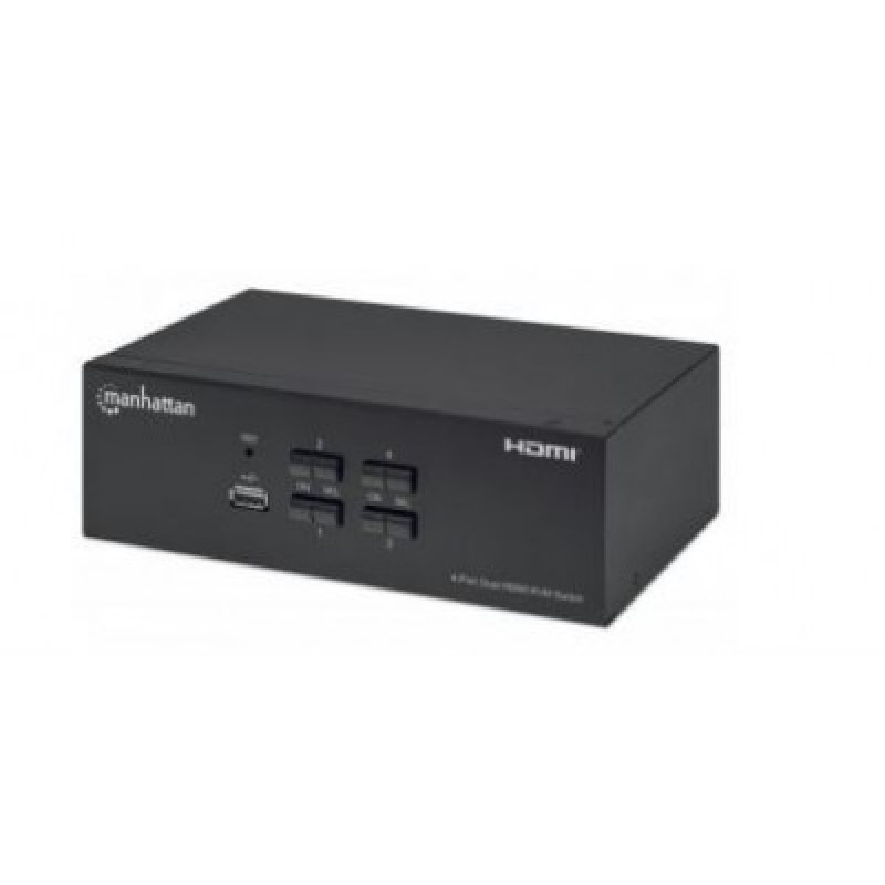 MANHATTAN 153539 - Switch KVM HDMI de 4 puertos para dos monitores / Conexiones HDMI para dos monitores, 4K@30Hz, conexiones USB, conexiones de audio y micrófono de 3.5 mm, hub USB 2.0, negro image 2