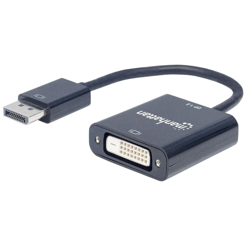 MANHATTAN 152228 - Adaptador DisplayPort 1.2a a DVI-D DisplayPort 1.2a Macho a DVI-D Hembra, Activo, 23 cm (9 in.), Negro