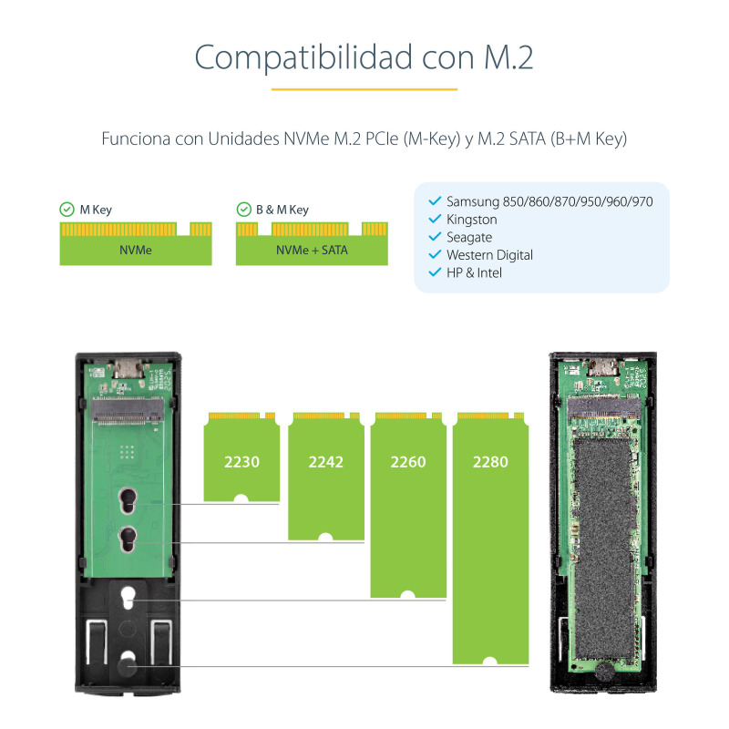 GABINETE EXTERNO USB-C 10GBPS A NVME M.2 O SSD M.2 SATA SIN HERRAMIENTAS PARA SSD M.2 NGFF PCIE/SATA DE ALUMINIO - CABLES USB C O USB-A - 2230/2242/2260/2280 - STARTECH.COM MOD. M2-USB-C-NVME-SATA image 13