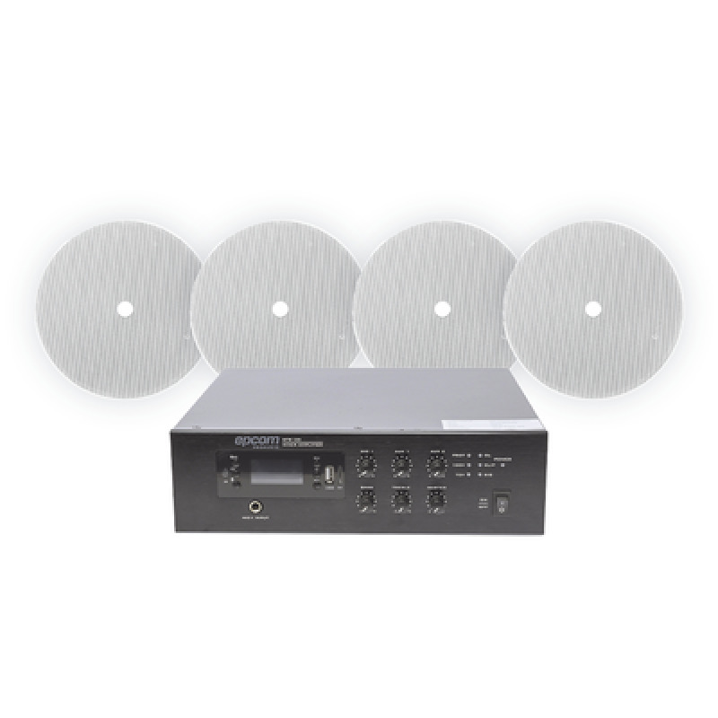 KIT de Amplificador de 120W para Escritorio | 4 Altavoces 6 | Montaje en Techo | 20W | 70/100V