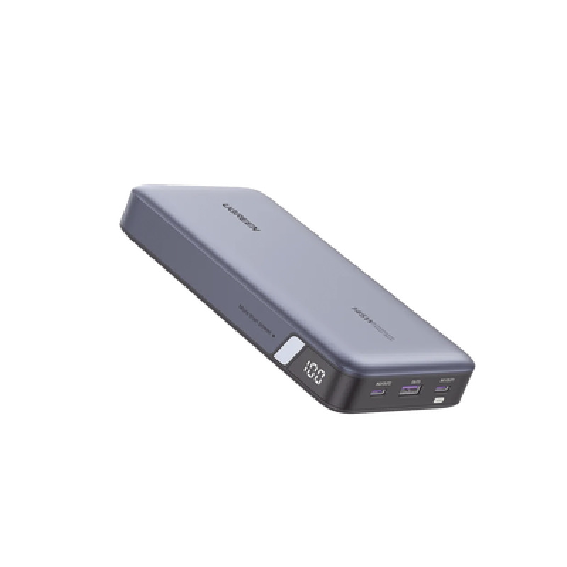 Power Bank de 25000mAh | 3 Salidas 145W Max | USBA  2 USBC | PD 30 QC30 | FCP | SCP | Pantalla Inteligente | Carcasa Ignifuga | Color Gris | Incluye Cable USB de 50cm | Carga tu Laptop de Manera Segura