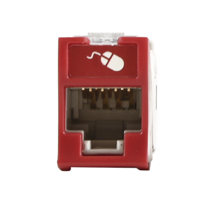 Jack UltraMAX Cat6A UTP Montaje híbrido en Placa de Pared Plano y Angulado Color Rojo Punch Down image 2