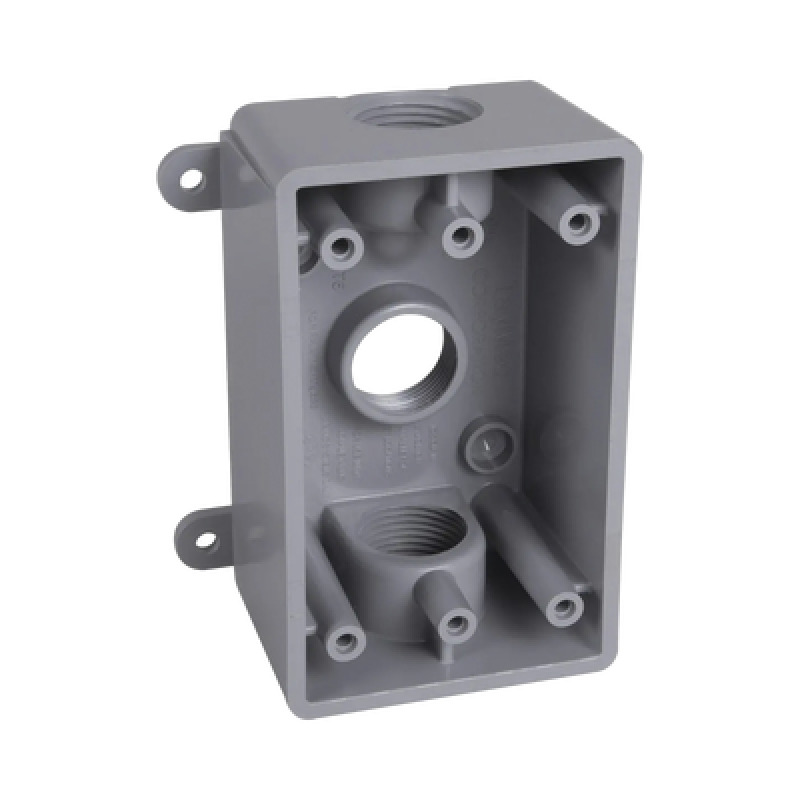 Caja Impermeable de 1 Gang / Profundidad de 2/ Cuenta con 3 Salidas roscadas para tubería de 1/2 ó 3/4/ Color Gris image 2